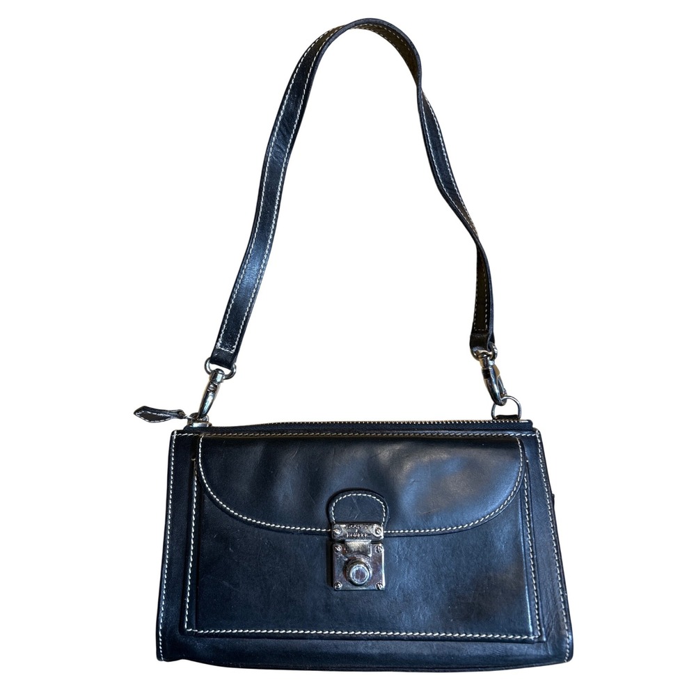 VTG Dooney & Bourke Black Leather Handbag Flap Lock Closure